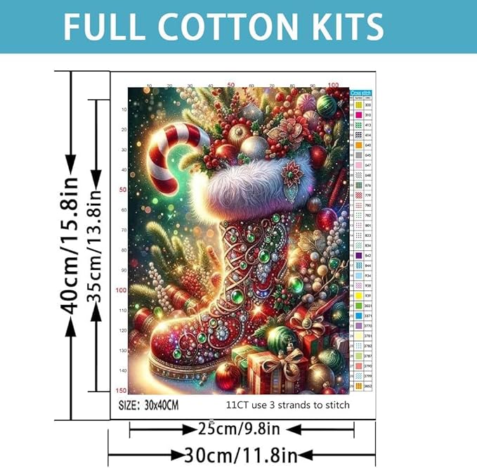 Boots Stamped Cross Stitch Kits for Adults -Christmas Embroidery Kits for Beginners Adults,11 CT Patterns Dimensions Counted Cross Stitch Kits for Adults Arts Craft 12x16 inch