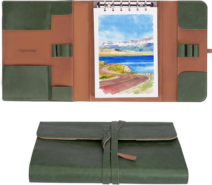 Lightwish Watercolor Pad - A5 20 Sheets 100% Cotton 300GSM Hot Press Paper | Detachable with Backing Board | All-in-One Travel Watercolor Journal with Brush Holders & Storage Pockets