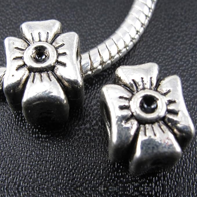 RUBYCA 30pcs Tibetan Silver Tone Spacer Beads Fit European Charms Bracelet Big Flower Design