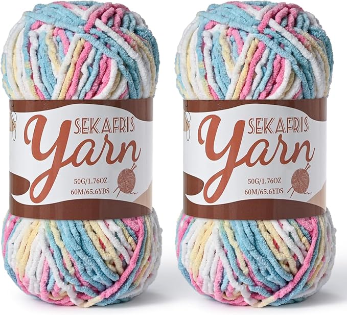2 Pack Fluffy Velvet Yarn for Crocheting，Baby Blanket Yarn for Crocheting Soft，100g(131yds) Amigurumi Yarns，Plush Chenille Crochet Yarns，Puzzle Yarn for Crochet Weaving Craft(2 Candy Color)