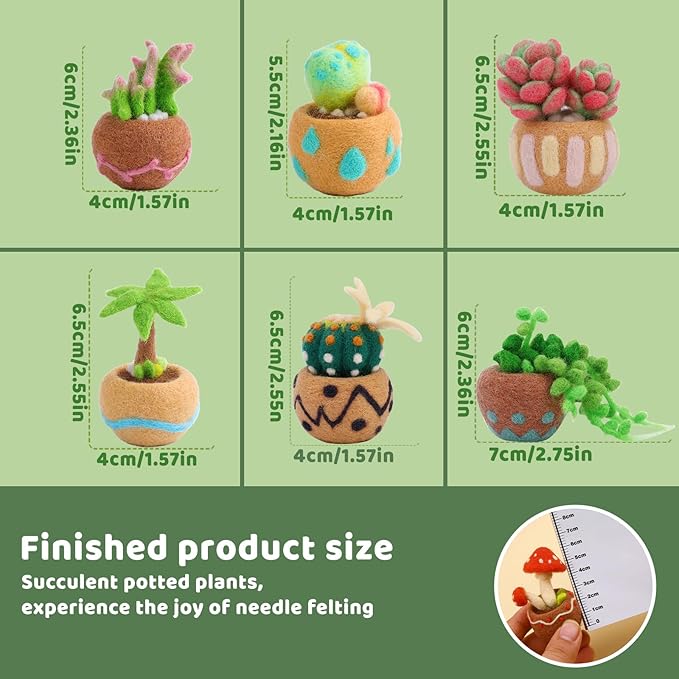 Yizzvb Needle Felting Kit, 6 Pcs Succulent Felting Kit for Beginner, Felting Kit, Needle Felting Tools Including Wool Roving, Foam Mat, Felting Needles and Instructions for DIY Felting Starters