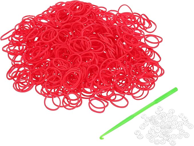 uxcell 600Pcs Loom Rubber Band, Bracelet Making Refill Kit Elastic Loom Band with 25Pcs S-Clips and 1Pcs Crochet Hooks for Weaving DIY Handcrafts, Red