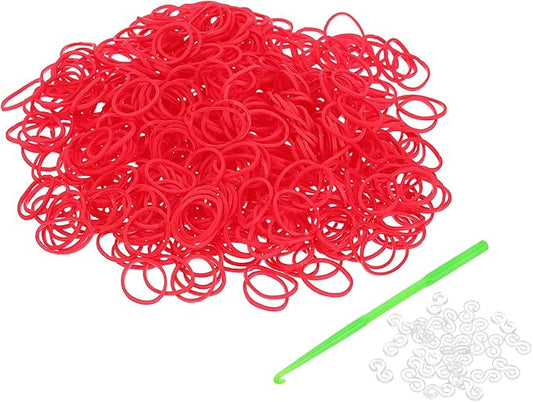 uxcell 600Pcs Loom Rubber Band, Bracelet Making Refill Kit Elastic Loom Band with 25Pcs S-Clips and 1Pcs Crochet Hooks for Weaving DIY Handcrafts, Red