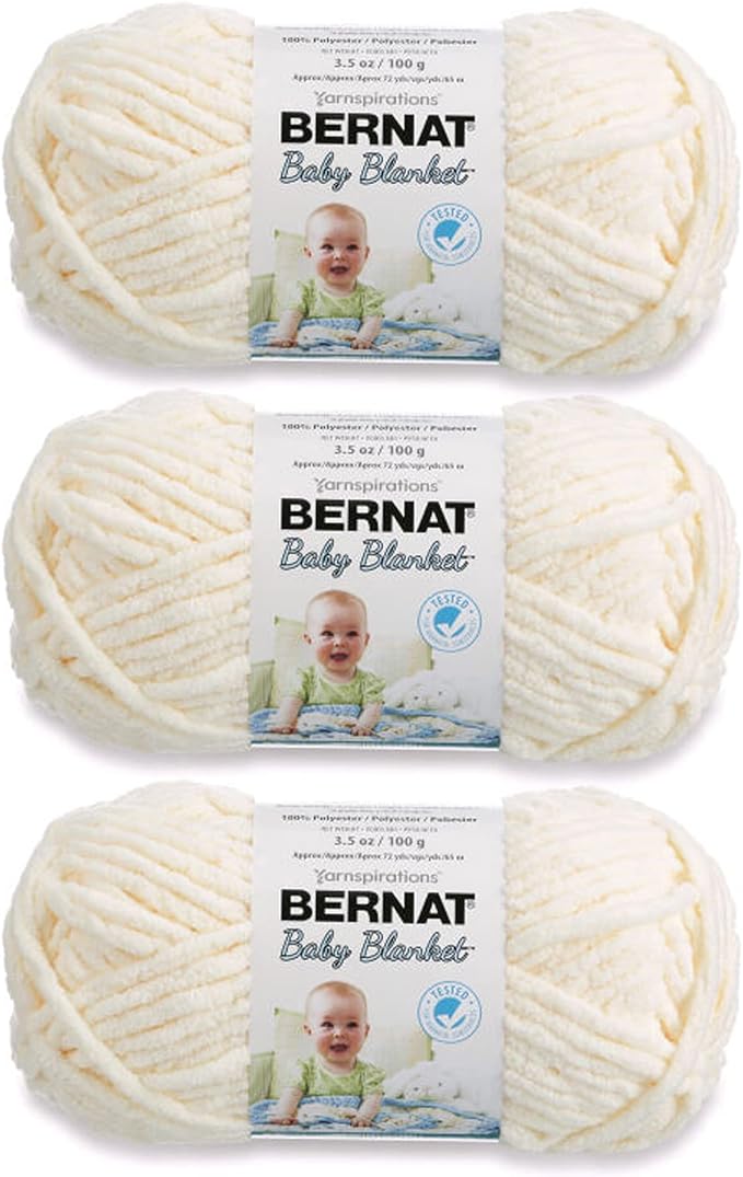 Bernat Baby Blanket Vanilla Yarn - 3 Pack of 100g/3.5oz - Polyester - 6 Super Bulky - 72 Yards - Knitting, Crocheting, Crafts & Amigurumi, Chunky Chenille Yarn (Packaging may vary)