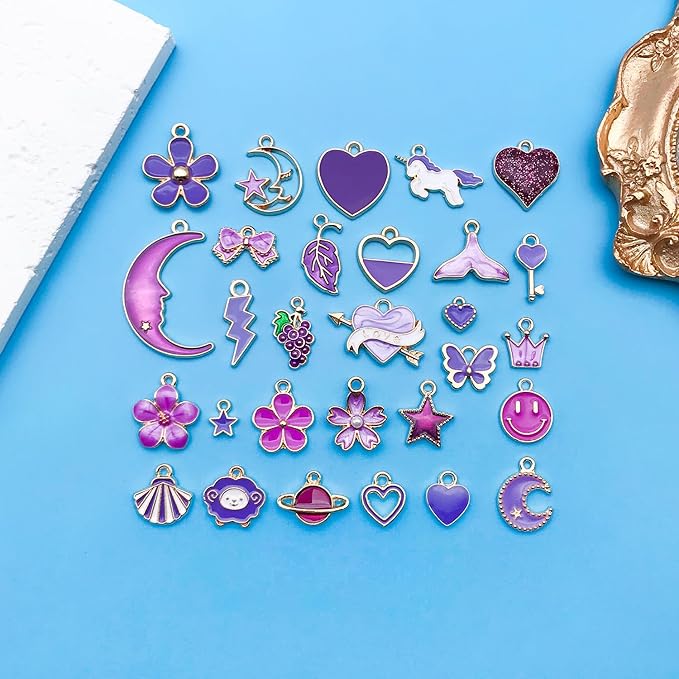 Youdiyla 60pcs Alloy enamel purple series fixed set Pendant Jewelry Making DIY Keychain Earrings Pendant Various Design Charms for Jewelry Making Bracelets Necklace (HK555)