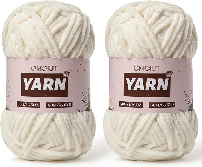 2 Packs Plush Chenille Chunky Crochet Yarn - Baby Yarn for Crocheting Soft - Velvet Yarns Knitting for Blankets Crafts - Fluffy Amigurumi Yarns 100g/131yds (2 White)