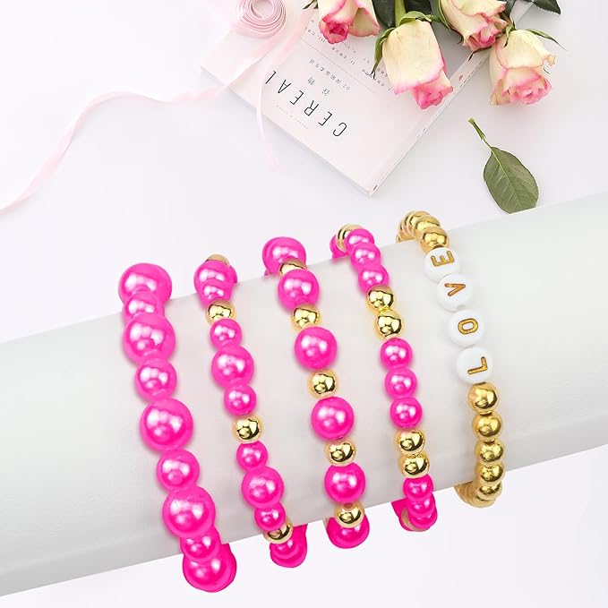 2116 PCS Pearl Beads for Bracelet Making Kit Gold Beads for Jewelry Making Kit Gold Small Spacer Bead Hot Pink Pearl Bead for Crafting Charms Necklace Earrings DIY Craft for Women Adult