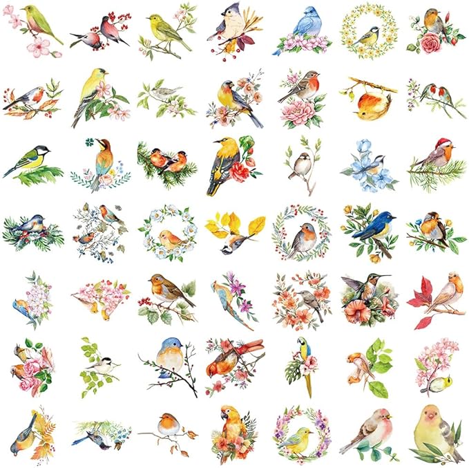 50Pcs Waterproof Vintage Stickers,Scrapbooking Supplies Kit,Aesthetic Decorative Craft Sticker for Planner, Bullet Journaling, Junk Journal, Water Bottles, Laptop, Retro Craft.Bird