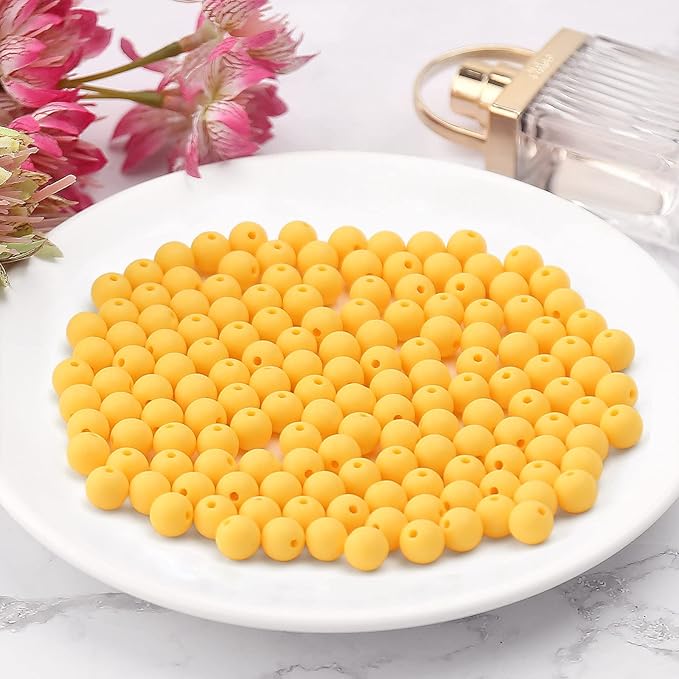 bonny boxx 500pcs 8mm matte yolk yellow acrylic round beads, frosted plastic resin bubblegum balls chunky gumball beads for necklace and bracelet making, crafting supplies