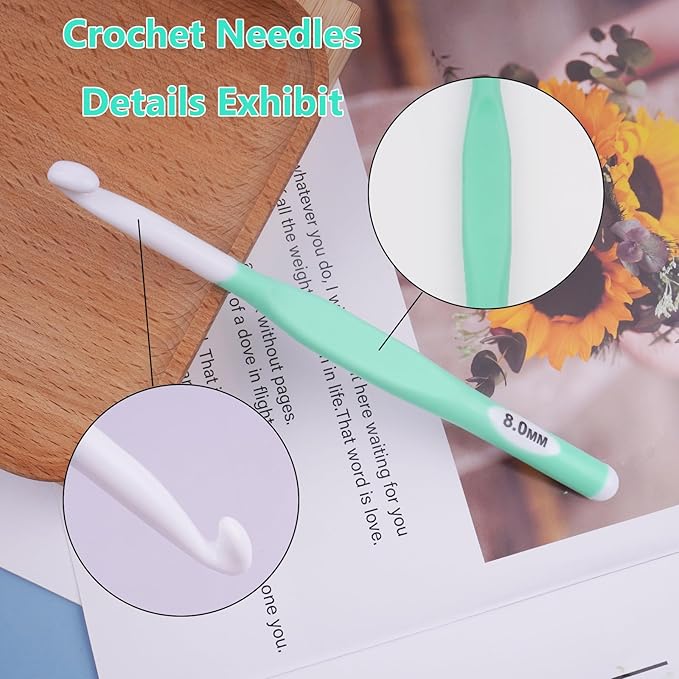Hobekoee 8mm Large Crochet Hook,Big Crochet Hooks for Chunky Yarn,Extra Long Crochet Hooks with Soft Ergonomic Handle for Crocheting Yarn,Wool Roving