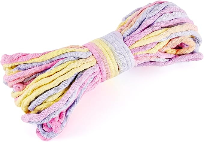 21.87 Yards Rainbow Single Strand Macrame Cord 3.5mm Gradient Colored Cotton Cord Colorful Twine Bohemia Soft Cotton Rope Yarn for DIY Crafts Knitting Crochet Wall Plant Hanger Home Project