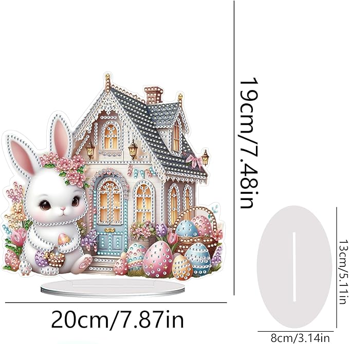 DIY Dot Diamond Art Painting Desktop Easter Creative Ornaments by Number Embroidery Arts and Crafts Easter for Home Office Garden Decoration (Single Side Dot Diamond)-Easter Bunny-1