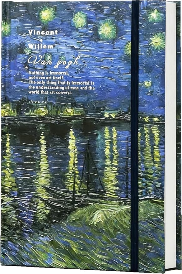 Art Journal, Sketch book, Blank Notebook, 130gsm, Thick Paper Sketchbook, A5, Hardcover Drawing Notebook, Blank Page Journal, Lay Flat, Unlined, Van Gogh Starry Night Over the Rhone