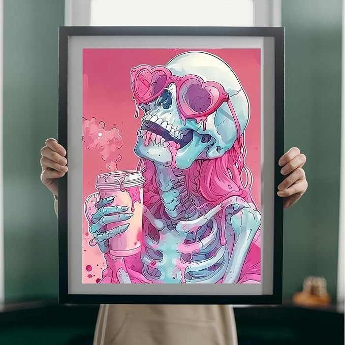 MBNTJHT DIY Diamond Art Kits for Adults Beginners,Pink Skull Full Drills Diamond Painting Kits for Adults,Round Gem Painting Art Kit for Home Wall Decor Gifts 12X16 Inch.