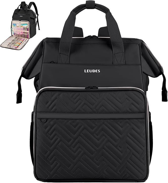 Leudes Knitting Bag Backpack, Yarn Storage Organizer Large Crochet Bag Tote Christmas Gift Yarn Holder Case for Carrying Projects, Knitting Needles (Upgraded Black)