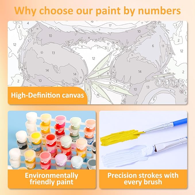 Paint by Numbers Kit for Kids with Frame, Panda Paint by Numbers for Kids Ages 4-8-12, DIY Panda Acrylic Oil Painting for Home Wall Art Decor Gift 7.8x7.8 inch (with Frame Easel)