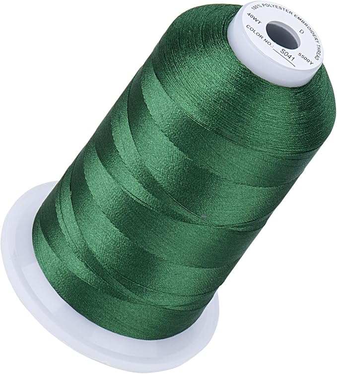 Simthread 5500Yds Embroidery Thread, 5000M High-Yardage 40WT 100% Polyester Thread – 170+ Vivid Colors, High-Speed Rated – Compatible with Brother, Singer, Janome & More - Holly Green S041