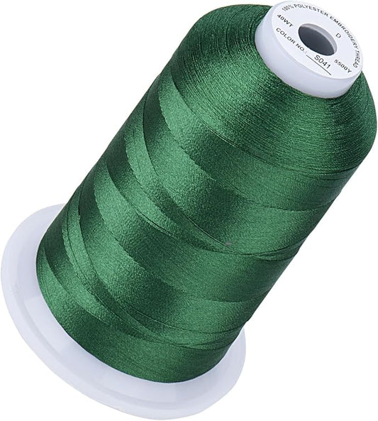 Simthread 5500Yds Embroidery Thread, 5000M High-Yardage 40WT 100% Polyester Thread – 170+ Vivid Colors, High-Speed Rated – Compatible with Brother, Singer, Janome & More - Holly Green S041