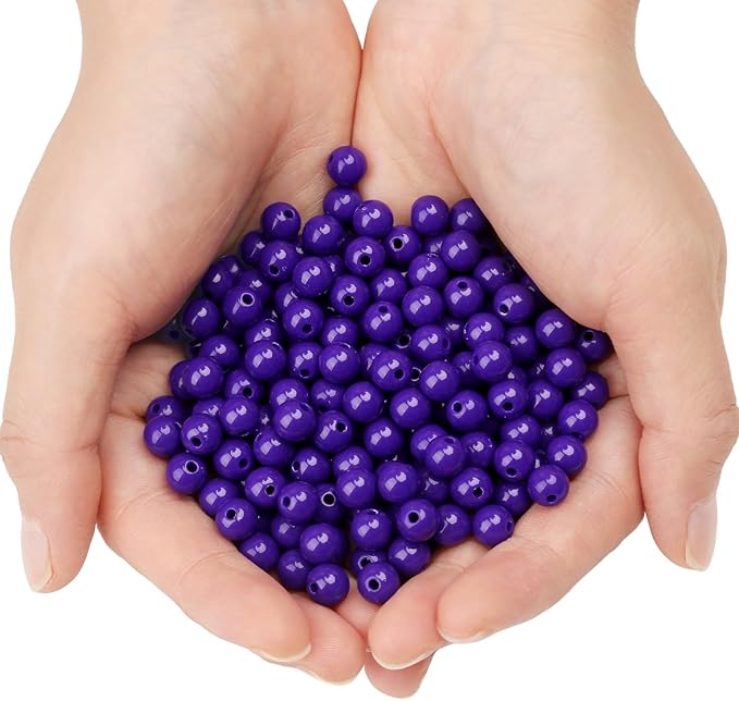 bonny boxx 500pcs 8mm smooth deep purple acrylic round beads, plastic resin bubblegum balls chunky gumball beads for necklace and bracelet making, crafting supplies
