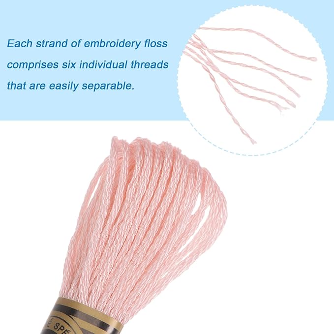 HARFINGTON 12 Skeins Embroidery Floss 8m Each Egyptian Long Fiber Cotton Cross Stitch Thread 26S/2x6 for Embroidery Projects Bracelet, Peach