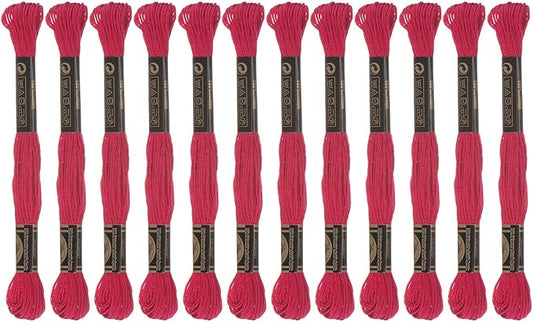 HARFINGTON 12 Skeins Embroidery Floss 8m Each Egyptian Long Fiber Cotton Cross Stitch Thread 26S/2x6 for Embroidery Projects Bracelet, Wine