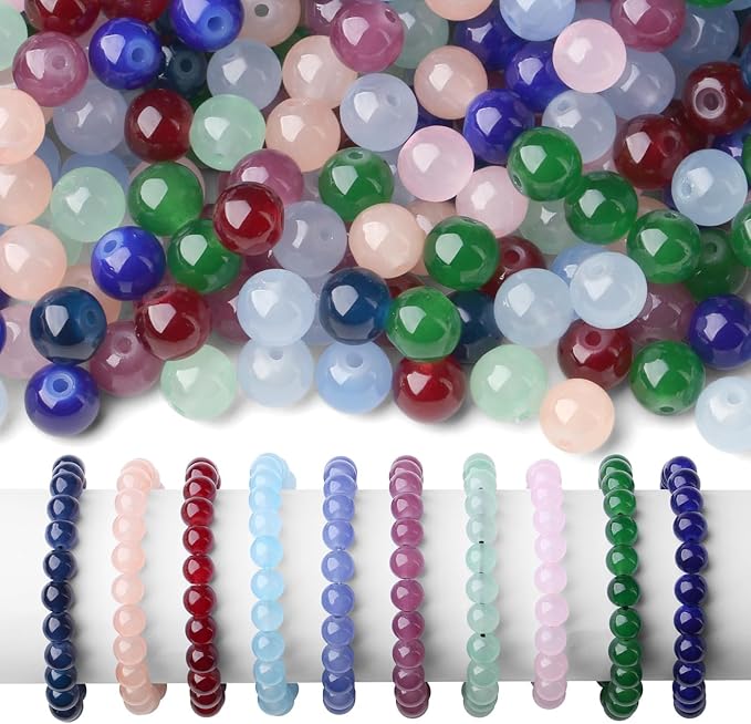 500Pcs Glass Beads 10 Colors 8mm for Jewelry Making, Mix Round Crystal Crafts Beads for Bracelet Necklaces Kit Earring DIY(Colored)