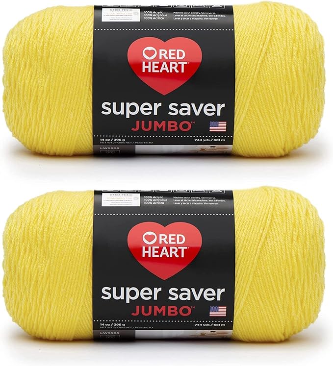 Red Heart Super Saver Jumbo Bright Yellow Yarn - 2 Pack of 396g/14oz - Acrylic - 4 Medium (Worsted) - 744 Yards - Knitting/Crochet