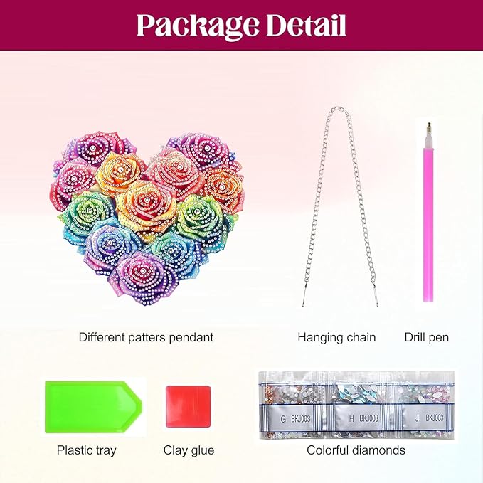 Masendp Multicolored Roses Hanging Diamond Art Kits for Adults, Special Shaped Heart-Shaped Diamond Painting Pendant Ornaments Kit DIY Crystal Rhinestone Gem for Home Decoration and Gifts