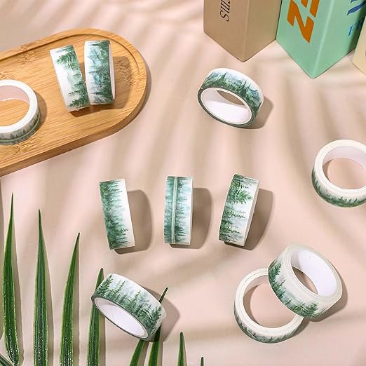 Whaline 12 Rolls Forest Washi Tape Greenery Washi Tape 6 Designs Assorted Nature Green Tree Masking Decorative Tape for Scrapbook Journal DIY Art Craft Gift Wrapping Supplies
