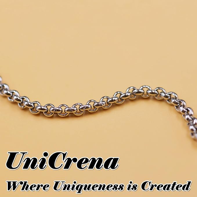 UniCrena Silver Rolo Chain Jewelry Making Supplies 9.8ft - 4mm Link Chain Bulk for DIY Bracelet Hat Chains Decoration