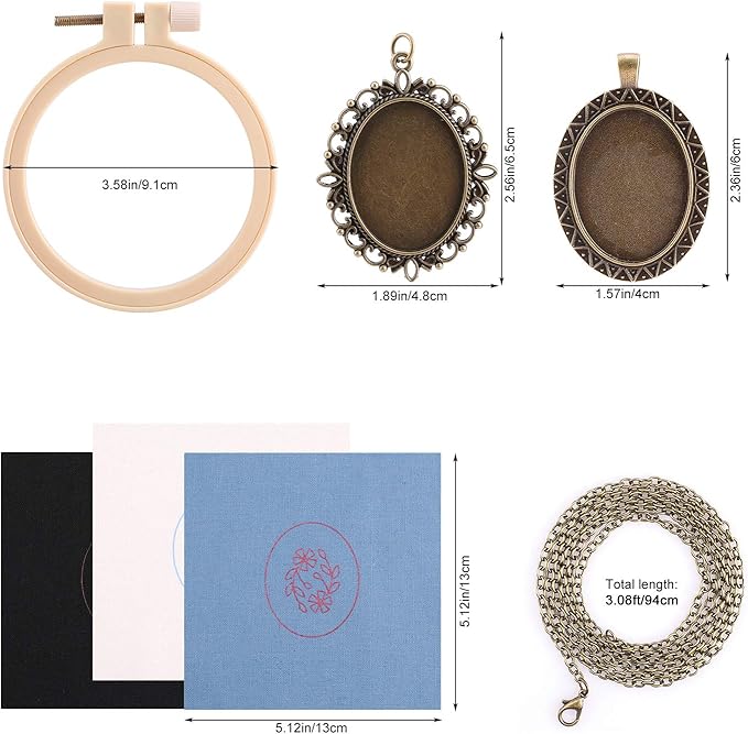 MWOOT 3 Pack Pendant Embroidery Starter Kit for Beginners,Retro Necklace Series Cross Stitch Tools for Necklace & Earrings & Hand Sewing Jewelry & Creative Gifts,Style A