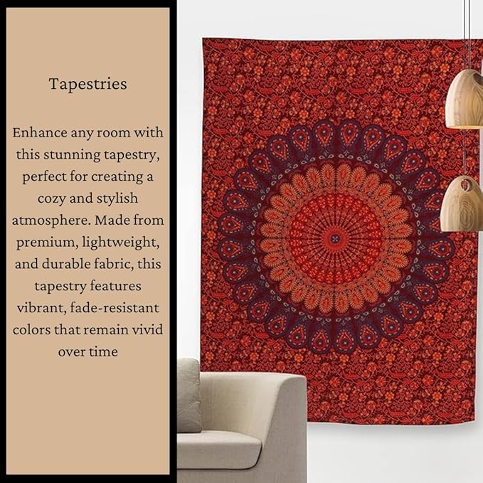 bless international handmade indian hippie bohemian psychedelic peacock mandala wall hanging college dorm beach throws table cloth bedding tapestry (orange brown, poster(30x40inches)(76x101cms))