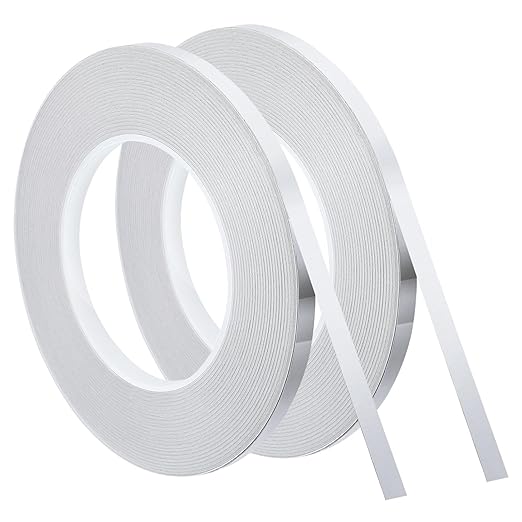 uxcell Metallic Tape, 0.31 in x 164 ft Self Adhesive Metalized Polyester Film Tape Waterproof Shiny Washi Tape for Walls Graphic Arts Gifts Wrapping Crafts Decoration, Gloss Silver, 2 Pcs