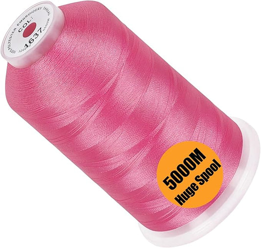 New brothread - Single Huge Spool 5000M Each Polyester Embroidery Machine Thread 40WT for Commercial and Domestic Machines - Christmas Pink