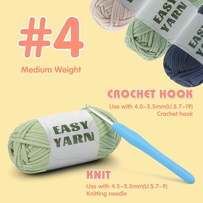 UzecPk 4x50g (7.1Oz) Crochet Yarn, 4x87Yds Beginner Yarn for Crocheting, Easy-to-See Stitches, Cotton-Nylon Blend Yarns for Crochet Kit Making(Dark Blue&Light Green&Dark Gray&Beige)