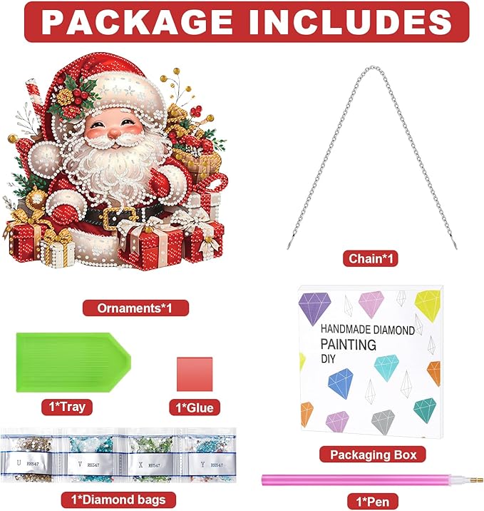 Christmas Diamond Art Hanging Kits for Adults,Double Sided Special Shaped Christmas Santa DIY Acrylic Diamonds Art Painting Window Pendant Home Garden Wall Hanging Kits Hanging Ornament