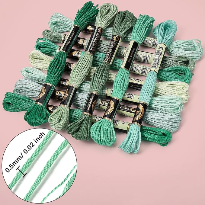 12 Skeins 105 Yards 6 Ply Variegated Embroidery Thread Floss Green Gradient Crewel Friendship Bracelet String Cross Stitch Floss Yarn Thread Bulk for Hand Sewing Jewelry Needlecraft Knitting