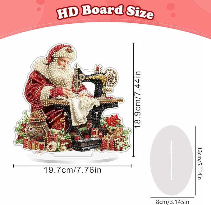 Diamond Art Kits for Adults, Santa Claus with Sewing Machine, Special Shaped Rhinestone Diamond Art Christmas Ornaments, Santa's Domestic, Diamond Painting Desktop Ornament Gem Art crafts Home Decor