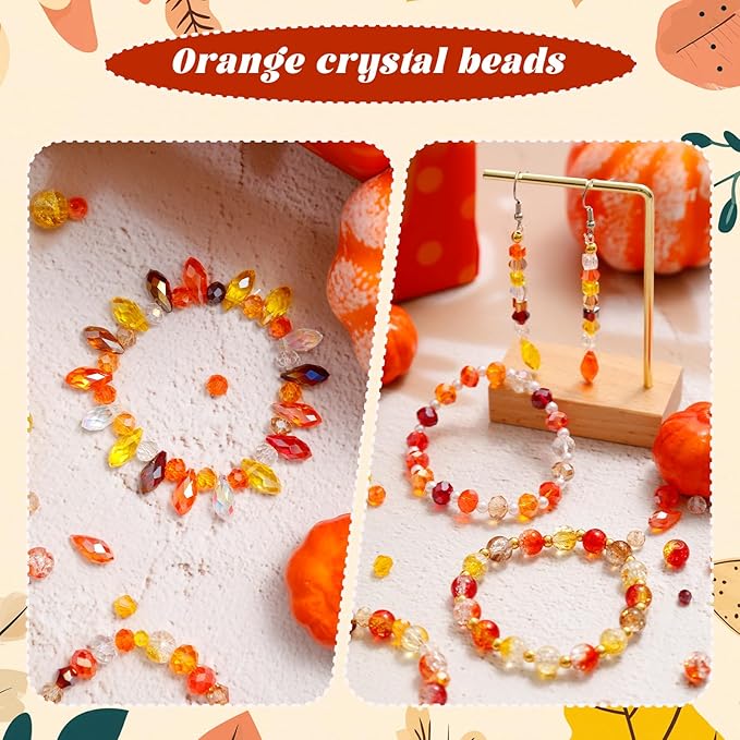 1000PCS Fall Crystal Glass Beads for Jewelry Making Crackle Orange Fall Beads for DIY Making Beaded Plants(Orange)