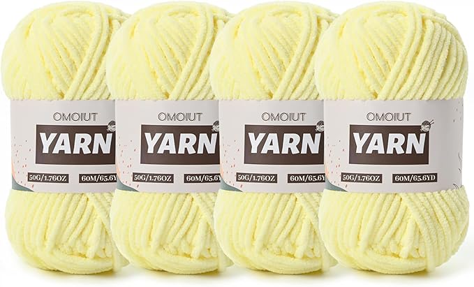 4 Packs Plush Chenille Chunky Crochet Yarn - Baby Yarn for Crocheting Soft - Velvet Yarns Knitting for Blankets Crafts - Fluffy Amigurumi Yarns 200g/262.5yds (4 Lemon Yellow)