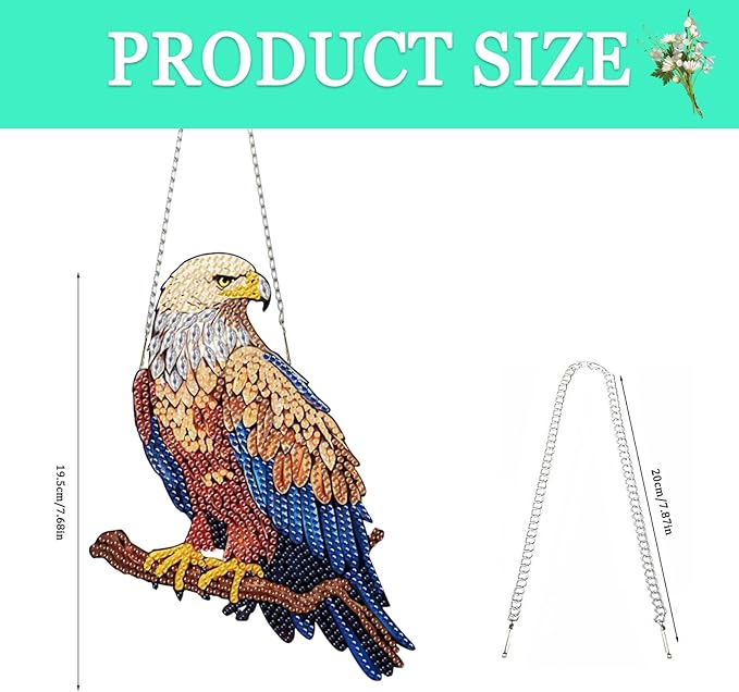 Auremi Eagle Diamond Art Painting Pendant Kits with Chain 5D Animal Diamond Art Hanging Kit DIY Diamond Crystal Window Door Hanging Pendant Kit for Adults Gift Wall Decor
