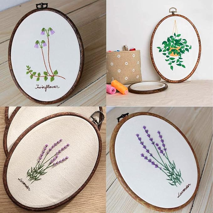 jupean embroidery hoop, 7.5'' 9.2'' oval embroidery hoop, imitated wood display frame with 30 pieces embroidery needles, embroidery frame and cross stitch hoop for art craft sewing and wall hanging