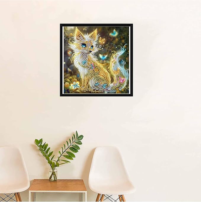 SKRYUIE DIY Diamond Art Kits for Adults Fox Special Shape - 5D Diamond Painting Kits for Adults Animal - Crystal Embroidery Cross Stitch - Craft for Wall & Office Decor 12 x 12 Inch c9