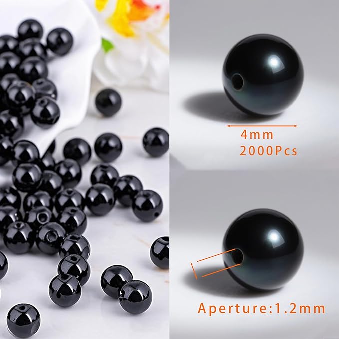 Laopottbeads 2000 Pcs Black 4MM Pearl Beads for Jewelry Making Round Pearl DIY Kit for Bracelets, Earrings, Necklaces & Anklets