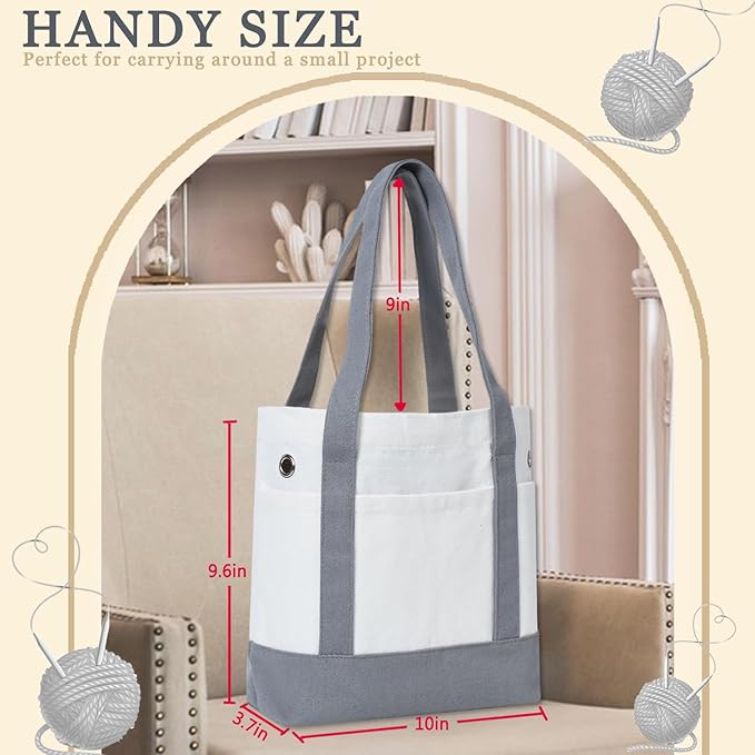Yarn Bag, Canvas Tote Crochet Bag Organizer, Lightweight Yarn Storage Knitting Bags for Crocheting, Portable Travel Bags and Totes, Crochet Accessories, Knitting Kit Holder