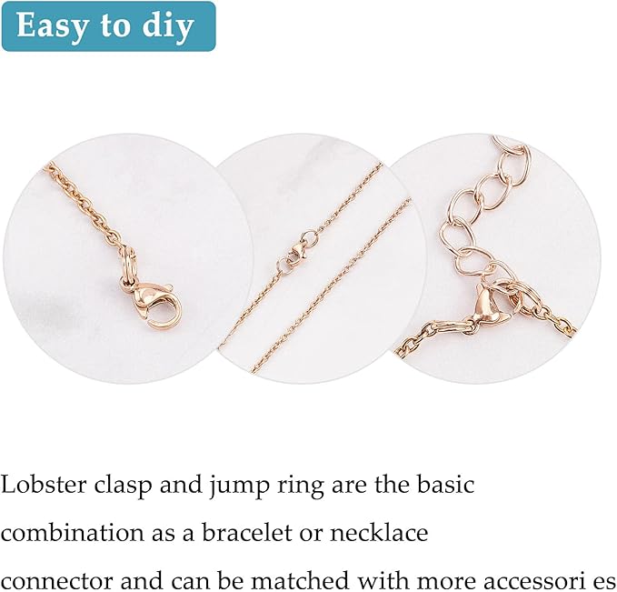 PandaHall 60 pcs 5mm 304 Stainless Steel Jump Rings with 30 pcs Lobster Claw Clasps for Earring Bracelet Necklace Pendants Jewelry DIY Craft Making, Rose Gold