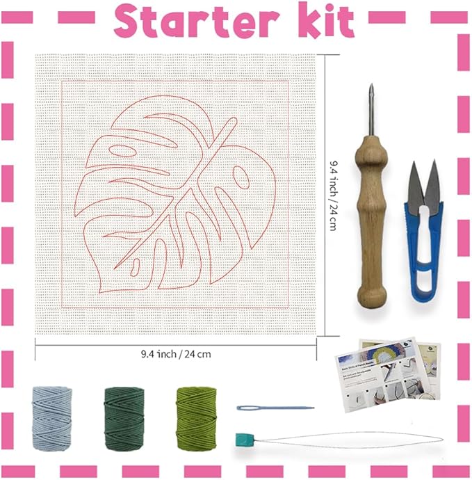 INFUNLY Green Leaf Punch Needle Kits for Beginners Monstera Delicious DIY Punch Needle Embroidery Kit with Instruction Plant Leaf Stamped Handcraft Rug Yarn Hooking Kit for Craft Lovers Home Decor