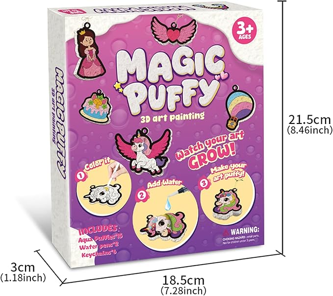 MZYTOZA 3D Art Kit Aqua Magic Puffs Princesses & Unicorns, Stocking Stuffers, 15 Mess-Free Paint by Number Craft for Kids, Christmas Gift Idea & Stocking Stuffer, Art Projects with Puff Markers