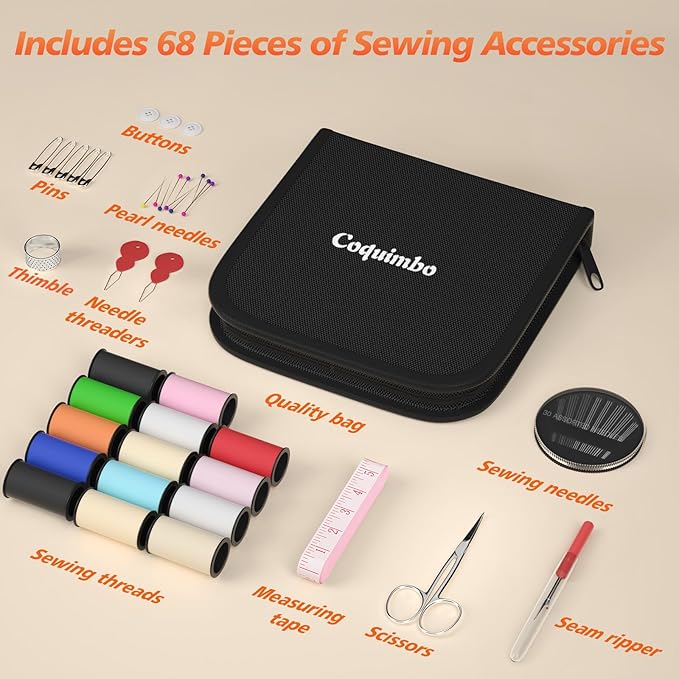 Coquimbo Sewing Kit Christmas Gifts for Women, Grandma, Mom, Adults, Kids, Beginner, Traveler, Emergency, Portable Sewing Supplies Contains Tape Measure, Scissors, Thread, Sewing Needle (Black, S)