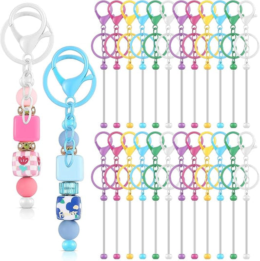 Tondiamo 24 Pcs Beadable Keychain Bars Bulk Beads for Keychain Making Kit Gifts for Women Men DIY Crafts(Bright Color)